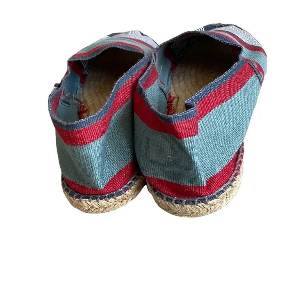 ARTISANAT FRANCAIS Striped Flat Slip-On Espadrilles Loafers Sandals Blue Red 40